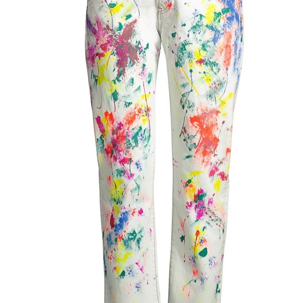Ralph Lauren Avery Boyfriend Splatter Jeans Light Indigo Neon Size 26 - Picture 2 of 2